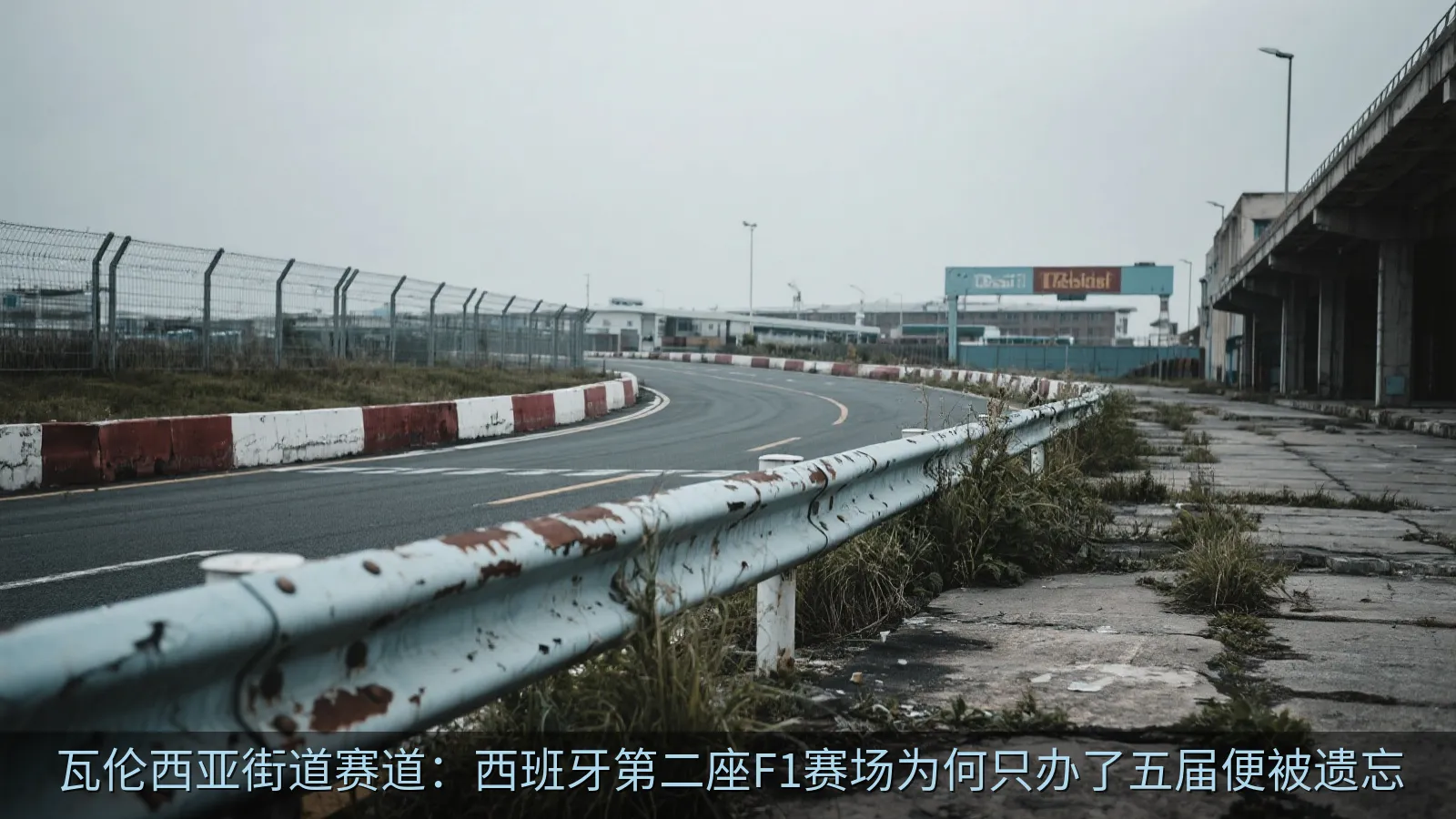 废弃的港区街道赛道护栏与杂草